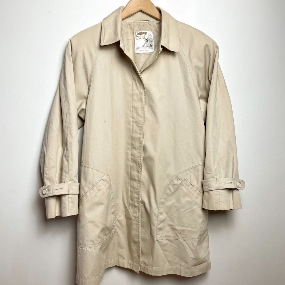 Vintage London Towne Rain Trench Coat Sz 8 Quiet Luxury Capsule Timeless Classic